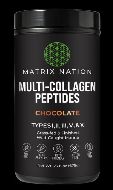 Matrix Nation Multi Collagen Protein Peptides Powder 5 Types, Grass-Fed & Finished - Wild Caught, Non-GMO - Hair, Skin & Advanced Joint Support with MSM, Boswellia, Vitamins - 45 Servings